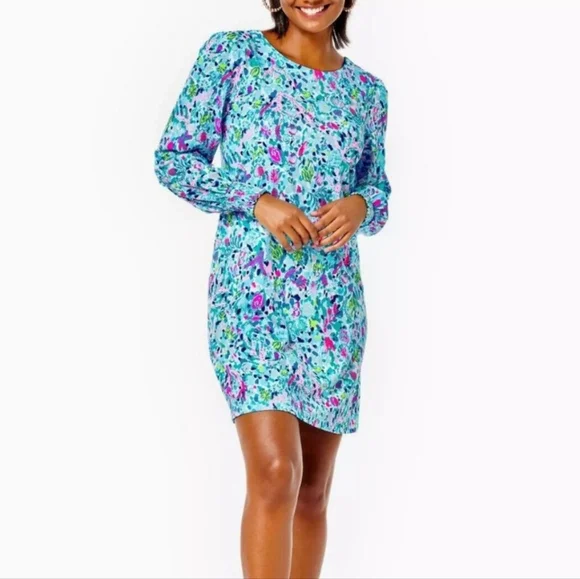 Lilly Pulitzer Diann Long Sleeve Mini Dress Smocked Printed Cotton S - Picture 8 of 8